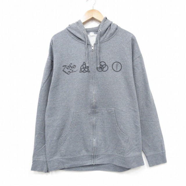 XL★古着 長袖 ロック バンド フルジップ スウェット パーカー メンズ レッドツェッペリン グレー 霜降り【spe】 25dec25