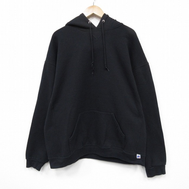 XL★古着 ラッセル 長袖 スウェット パーカー メンズ 00年代 00s 無地 黒 25dec25