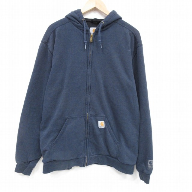 【20%OFF】XL★古着 カーハート 長袖 ブランド フルジップ スウェット パーカー メンズ ワンポイントロゴ 紺【spe】 25dec25