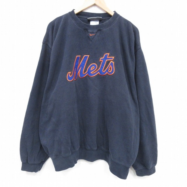 XL★古着 ナイキ NIKE 長袖 スウェット メンズ 00年代 00s MLB ニューヨークメッツ クルーネック 黒  メジャーリーグ ベースボール 野球【spe】 25dec25