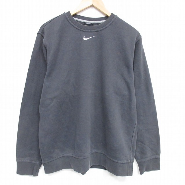 XL★古着 ナイキ NIKE 長袖 スウェット メンズ ワンポイントロゴ センタースウォッシュ クルーネック 濃グレー 25dec25