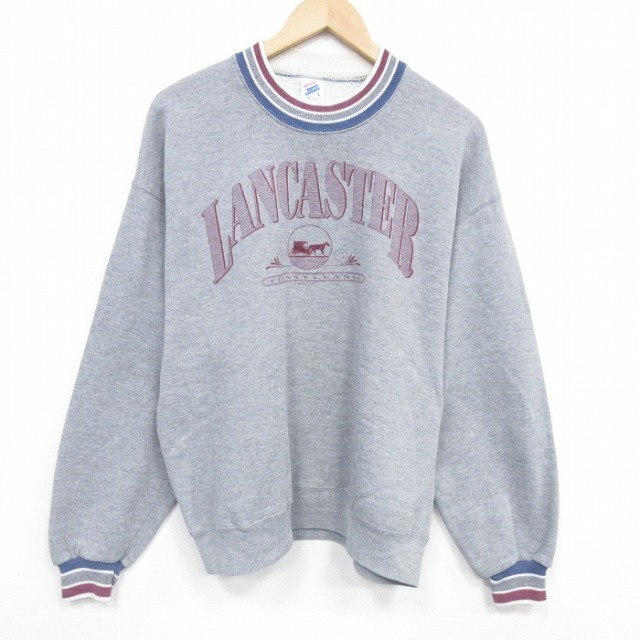 L★古着 ジャージーズ 長袖 スウェット メンズ 90年代 90s LANCASTER クルーネック USA製 グレー 霜降り 25dec25