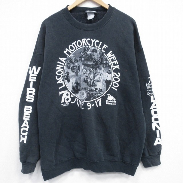 XL★古着 リー Lee 長袖 スウェット メンズ 00年代 00s モーターサイクルウォーク クルーネック 黒【spe】 25dec26