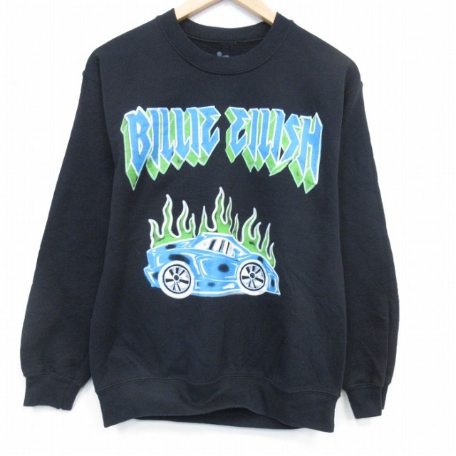 【20%OFF】S★古着 長袖 ロック バンド スウェット メンズ ビリーアイリッシュ クルーネック 黒 25dec26