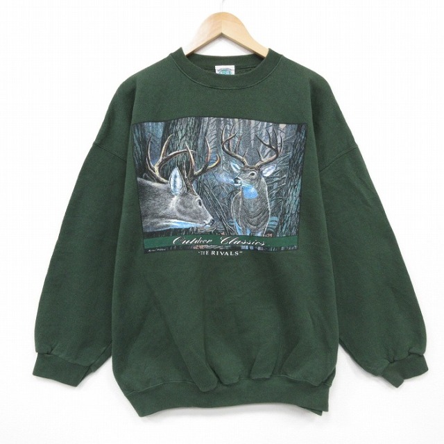 90s 長袖スウェット シカ グリーン XL | 古着