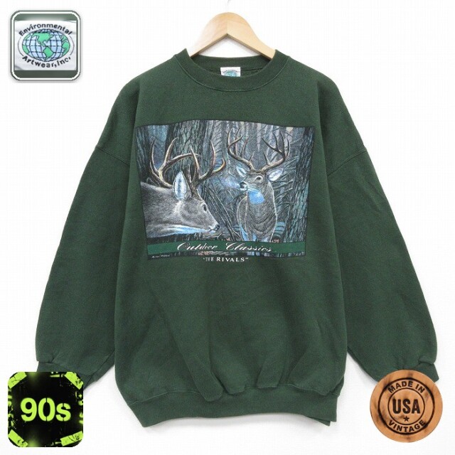 【50%OFF】90s 長袖スウェット シカ グリーン XL | 古着