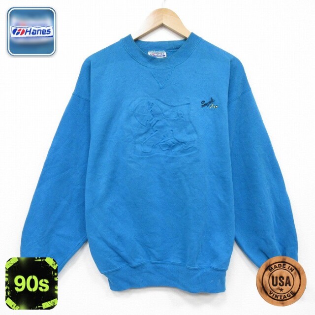 【50%OFF】ヘインズ 90s 長袖スウェット 犬 ライトブルー L | 古着