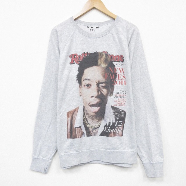 XL★古着 長袖 ヒップ ホップ ラップ スウェット メンズ ウィズカリファ 大きいサイズ クルーネック 薄グレー 霜降り 25dec27