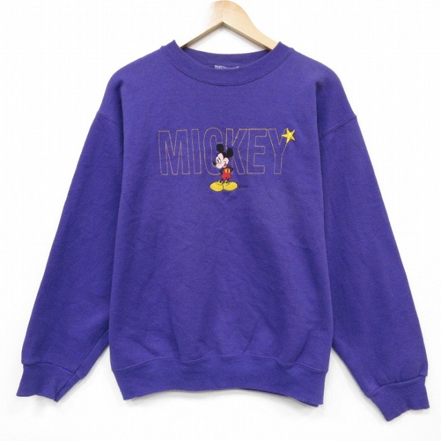【20%OFF】ディズニー 90s 長袖スウェット ミッキー刺繍 パープル L | 古着