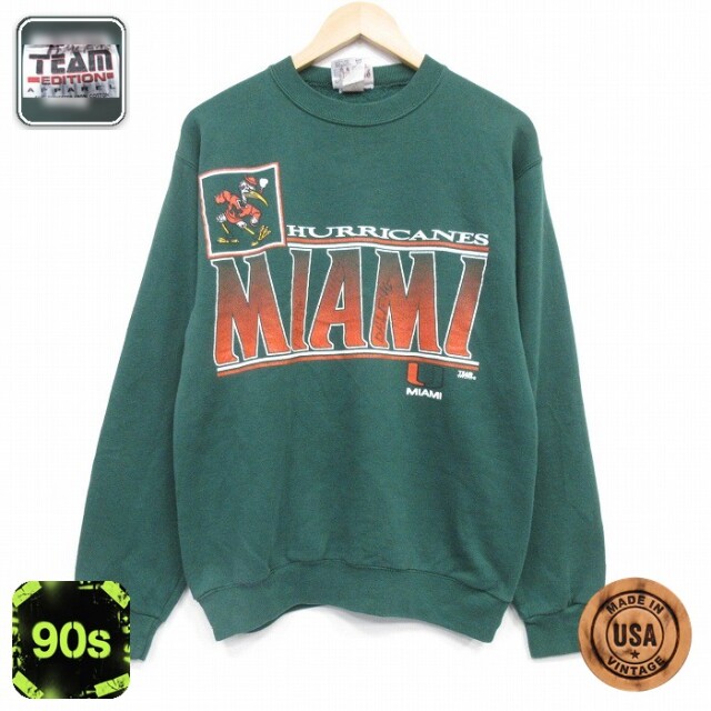 【50%OFF】マイアミハリケーンズ 90s 長袖スウェット グリーン M | 古着