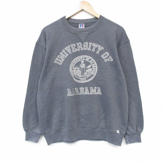 L★古着 ラッセル 長袖 スウェット メンズ 90年代 90s アラバマ カレッジ クルーネック USA製 濃グレー 霜降り【spe】 25dec29