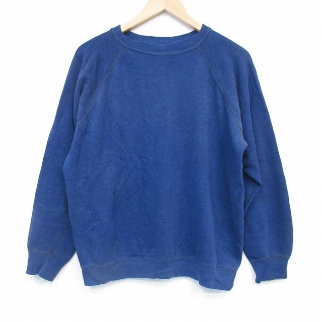 XL★古着 長袖 スウェット メンズ 80年代 80s 無地 ラグラン クルーネック USA製 紺 霜降り 26jan05