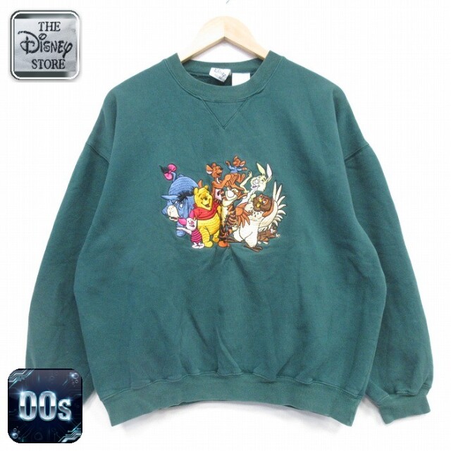 【50%OFF】ディズニー 00s 長袖スウェット くまのプーさん刺繍 グリーン XL | 古着