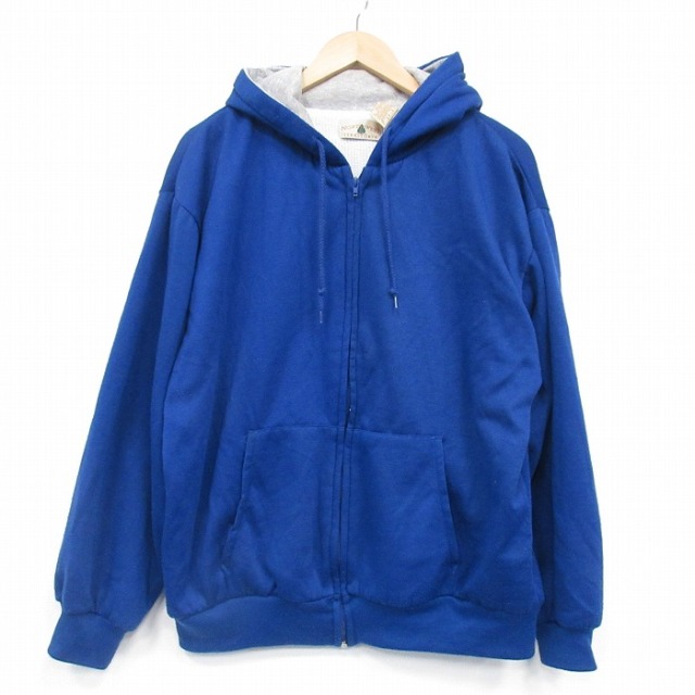 XL★古着 長袖 フルジップ スウェット パーカー メンズ 00年代 00s 無地 青 内側サーマル 26jan05