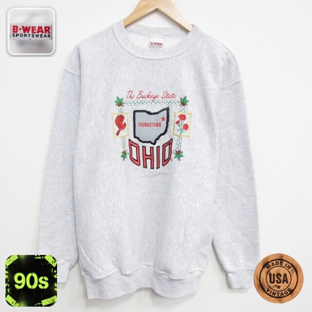【50%OFF】90s 長袖スウェット オハイオ刺繍 グレー M | 古着