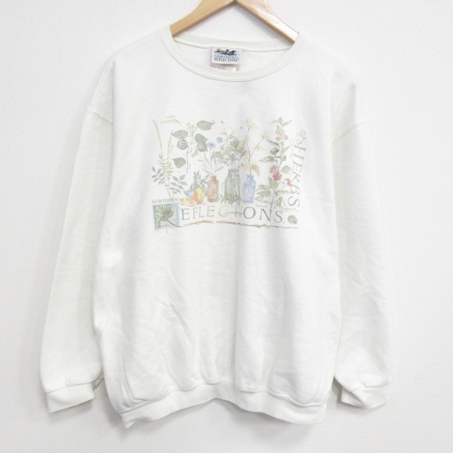 L★古着 NORTHERN REFRECTIONS 長袖 スウェット メンズ 00年代 00s 花 クルーネック カナダ製 白 26jan05