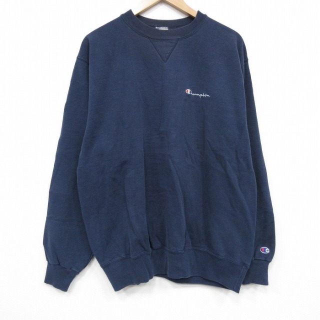 XL★古着 チャンピオン champion 長袖 スウェット メンズ 90年代 90s ワンポイントロゴ クルーネック USA製 薄紺 26jan07