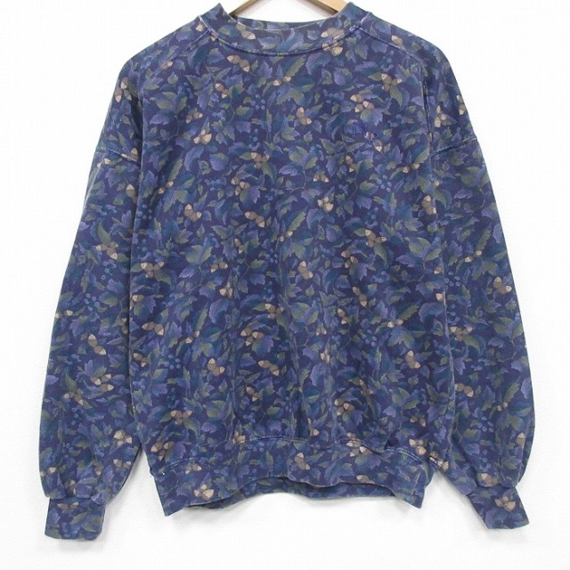 L★古着 NORTHERN REFRECTIONS 長袖 スウェット メンズ 00年代 00s 花 ラグラン クルーネック 紺 26jan07