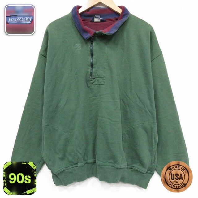 ランズエンド 90s 長袖スウェット モックネック ライトグリーン XL | 古着