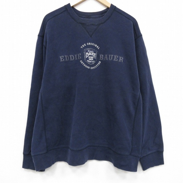 エディーバウアー 長袖スウェット ビッグロゴ ネイビー XL | 古着
