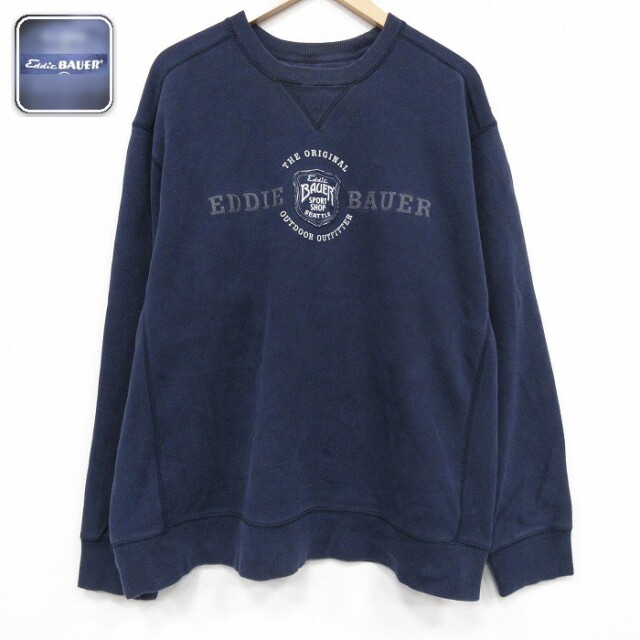 【50%OFF】エディーバウアー 長袖スウェット ビッグロゴ ネイビー XL | 古着