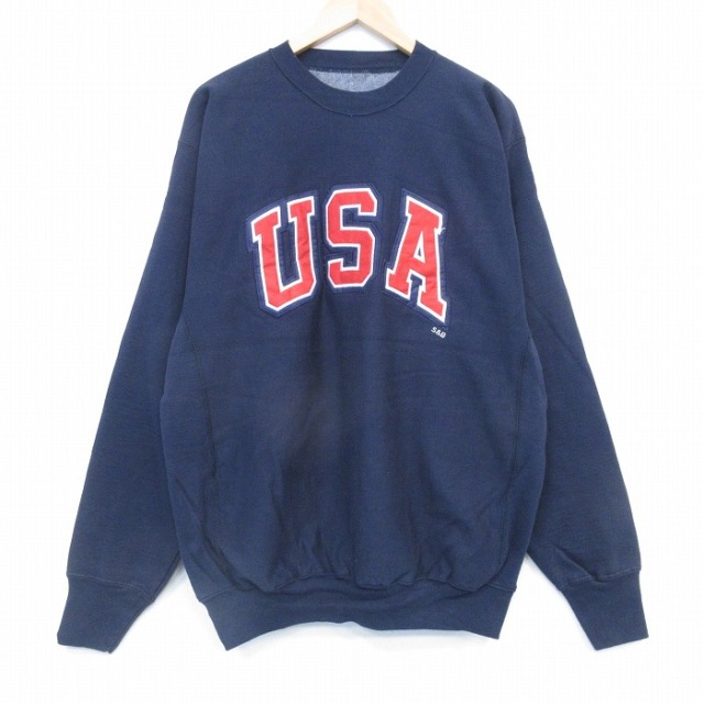 80s 長袖スウェット USAロゴ ネイビー XL | 古着
