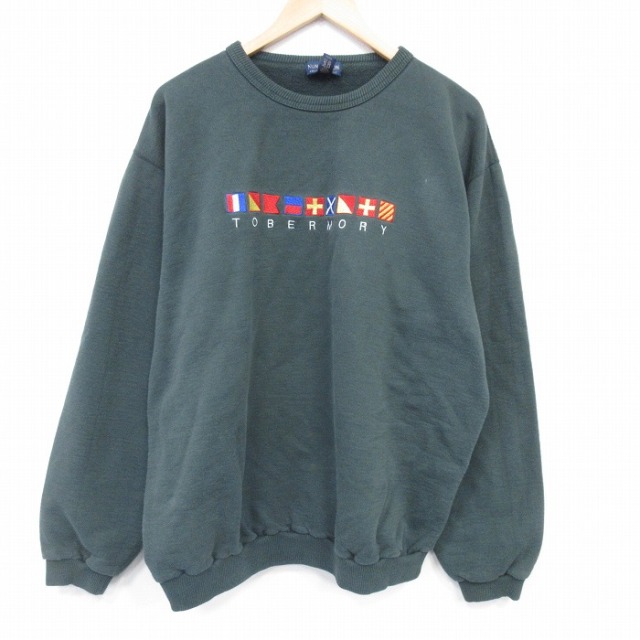 XL★古着 長袖 スウェット メンズ 00年代 00s TOBERMORY 大きいサイズ コットン クルーネック カナダ製 濃緑 26jan10
