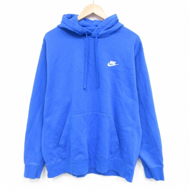 XL★古着 ナイキ NIKE 長袖 スウェット パーカー メンズ ワンポイントロゴ 大きいサイズ 青 26jan10