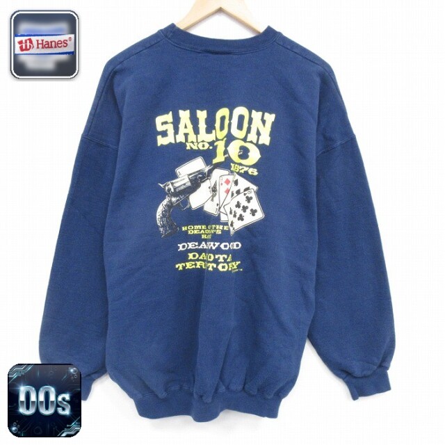 ヘインズ 00s 長袖スウェット SALOON ネイビー XL | 古着