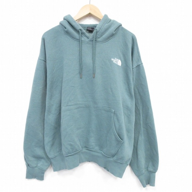 XL★古着 ノースフェイス 長袖 スウェット パーカー メンズ ワンポイントロゴ 大きいサイズ 緑 26jan10