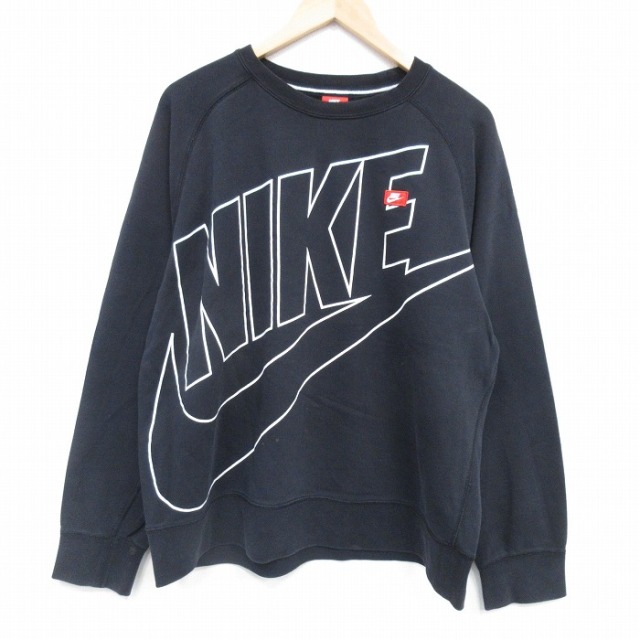 XL★古着 ナイキ NIKE 長袖 スウェット メンズ ビッグロゴ 大きいサイズ ラグラン クルーネック 黒 26jan10
