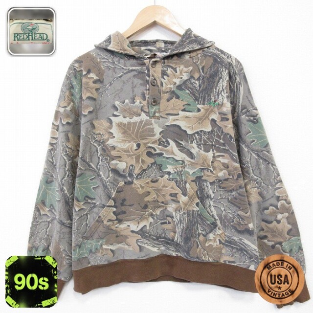 【50%OFF】レッドヘッド 90s 長袖パーカー 迷彩 ブラウン XL | 古着