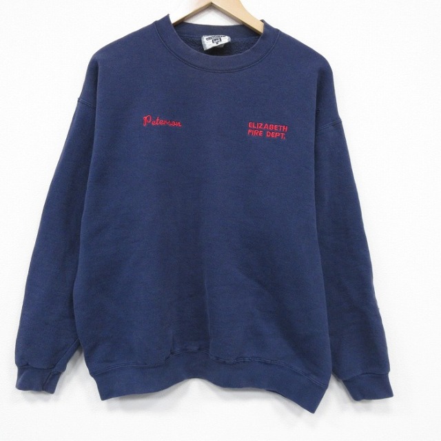 XL★古着 リー Lee 長袖 スウェット メンズ 90年代 90s 消防署 クルーネック USA製 薄紺 26jan14