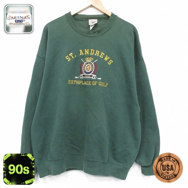 【50%OFF】ゴルフ 90s 長袖スウェット 刺繍 グリーン XL | 古着