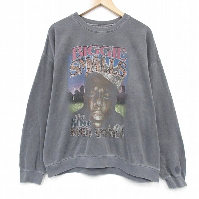XL★古着 長袖 ヒップ ホップ ラップ スウェット メンズ ノトーリアスBIG クルーネック グレー【spe】 26jan14