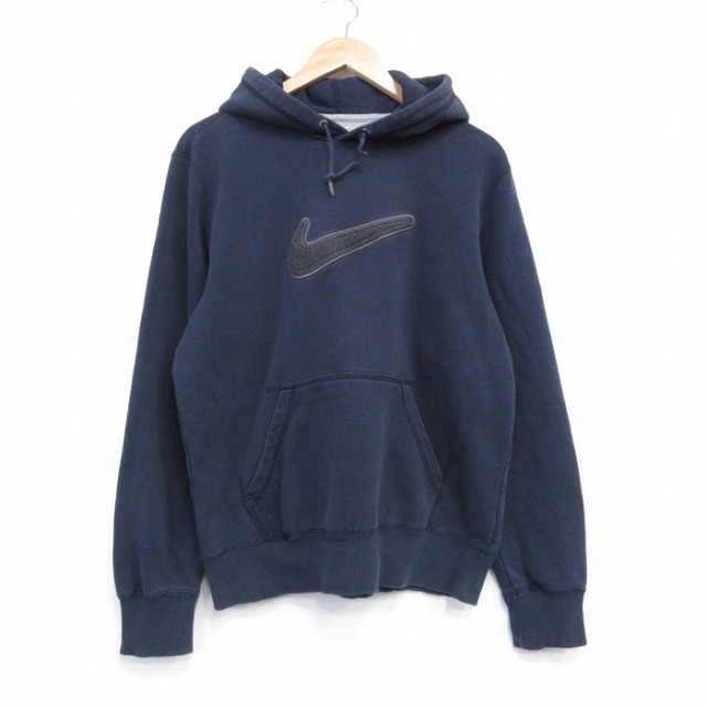 L★古着 ナイキ NIKE 長袖 スウェット パーカー メンズ ビッグロゴ 紺 26jan22