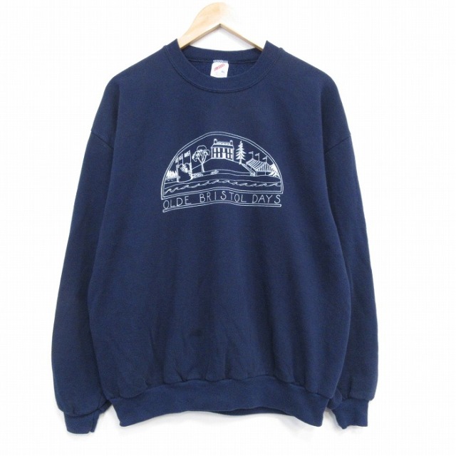 L★古着 ジャージーズ 長袖 スウェット メンズ 90年代 90s OLDE クルーネック USA製 紺 26jan22
