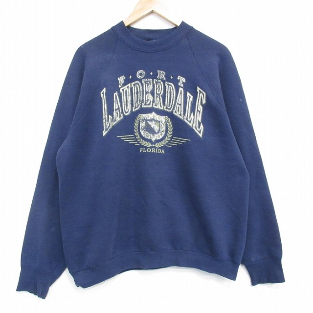 XL★古着 フルーツオブザルーム 長袖 スウェット メンズ 90年代 90s フロリダ ラグラン クルーネック USA製 紺 26jan22