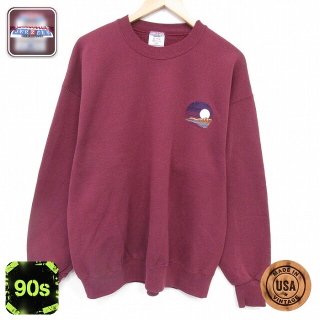 【50%OFF】ジャージーズ 90s 長袖スウェット 山 バーガンディ XL | 古着