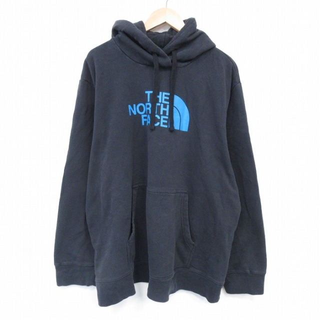 XL★古着 ノースフェイス 長袖 スウェット パーカー メンズ ビッグロゴ 大きいサイズ 黒 26jan15