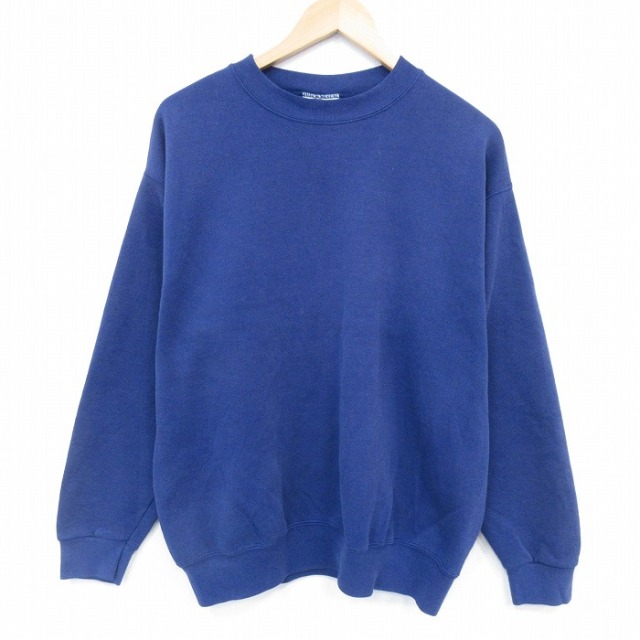 L★古着 リー Lee 長袖 スウェット メンズ 90年代 90s 無地 大きいサイズ クルーネック USA製 紺 26jan15