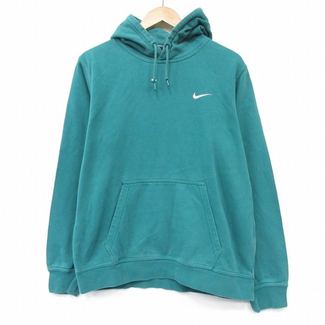 L★古着 ナイキ NIKE 長袖 スウェット パーカー メンズ ワンポイントロゴ 緑 26jan26