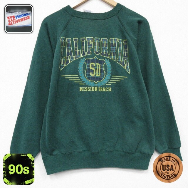 【50%OFF】ヘインズ 90s 長袖スウェット カリフォルニア グリーン M | 古着