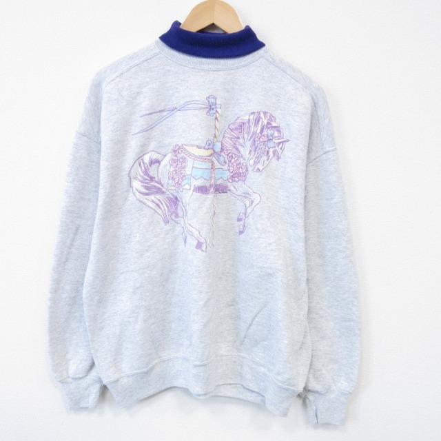 XL★古着 ジャージーズ 長袖 スウェット メンズ 90年代 90s 馬 タートルネック ハイネック USA製 薄グレー 霜降り 26jan31