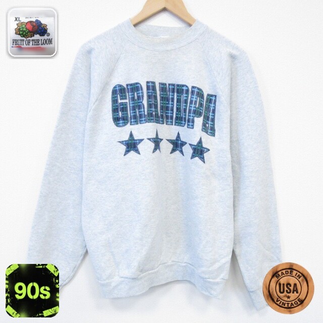 【50%OFF】フルーツオブザルーム 90s 長袖スウェット グランパ グレー L | 古着