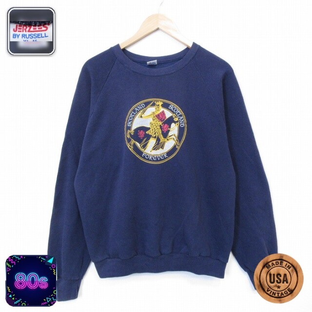 【50%OFF】ジャージーズ 80s ラグランスウェット 騎士 ネイビー L | 古着