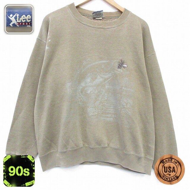 【50%OFF】リー 90s 長袖スウェット 魚ルアー ベージュ XL | 古着