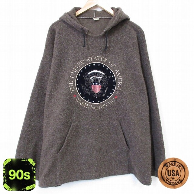 【50%OFF】ワシントンDC 刺繍フリースパーカー ブラウン XL | 古着