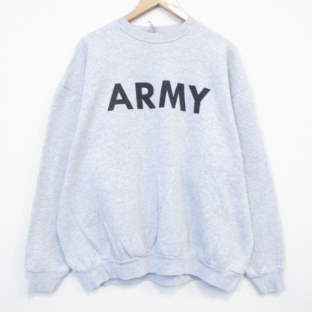XL★古着 長袖 スウェット メンズ 00年代 00s ミリタリー アーミー ARMY クルーネック USA製 薄グレー 霜降り 26feb04