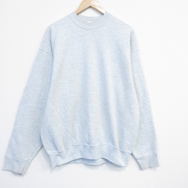 XL★古着 長袖 スウェット メンズ 90年代 90s 無地 クルーネック USA製 薄グレー 霜降り 26feb04